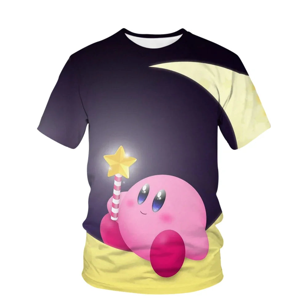 Anime Kawai Super Cute Star Kabi Cartoon Printed Children's Kirby Clothing T-shirt Summer Short Sleeve Children's Fashion G