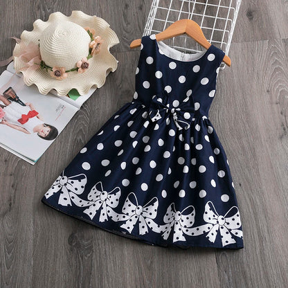 Summer Girls Short Sleeve Dress For Kids Polka Dot Dress Wedding Birthday Party Vestidos 3 6 7 9 12Year Children Casual Clothing