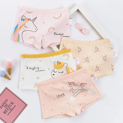 4PCS Girls Cute Unicorn Print Panties Kid Cotton Soft Antibacterial Knickers 2+y Young Children Underwear Thin Breathable Briefs