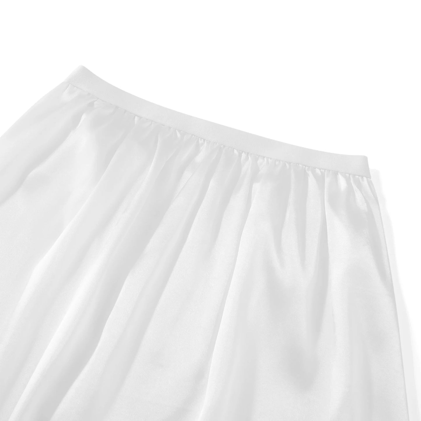 Women's Solid Color Skirts Elastic Waist Satin Underskirt Lace Trim Skirt for Under Dresses Black/White