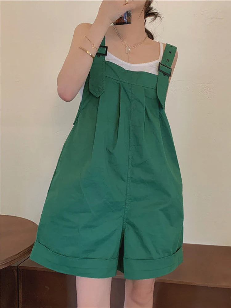 Playsuits Woman Wide Leg Overalls 2023 Spring Summer Sleeveless Adjustable Strap Jumpsuits Elegant Korean Harajuku Rompers