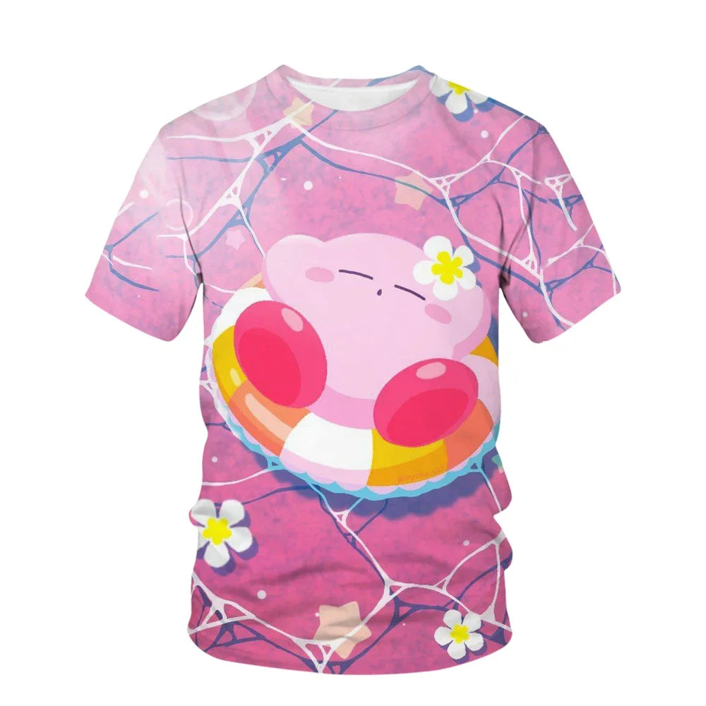 Anime Kawai Super Cute Star Kabi Cartoon Printed Children's Kirby Clothing T-shirt Summer Short Sleeve Children's Fashion G