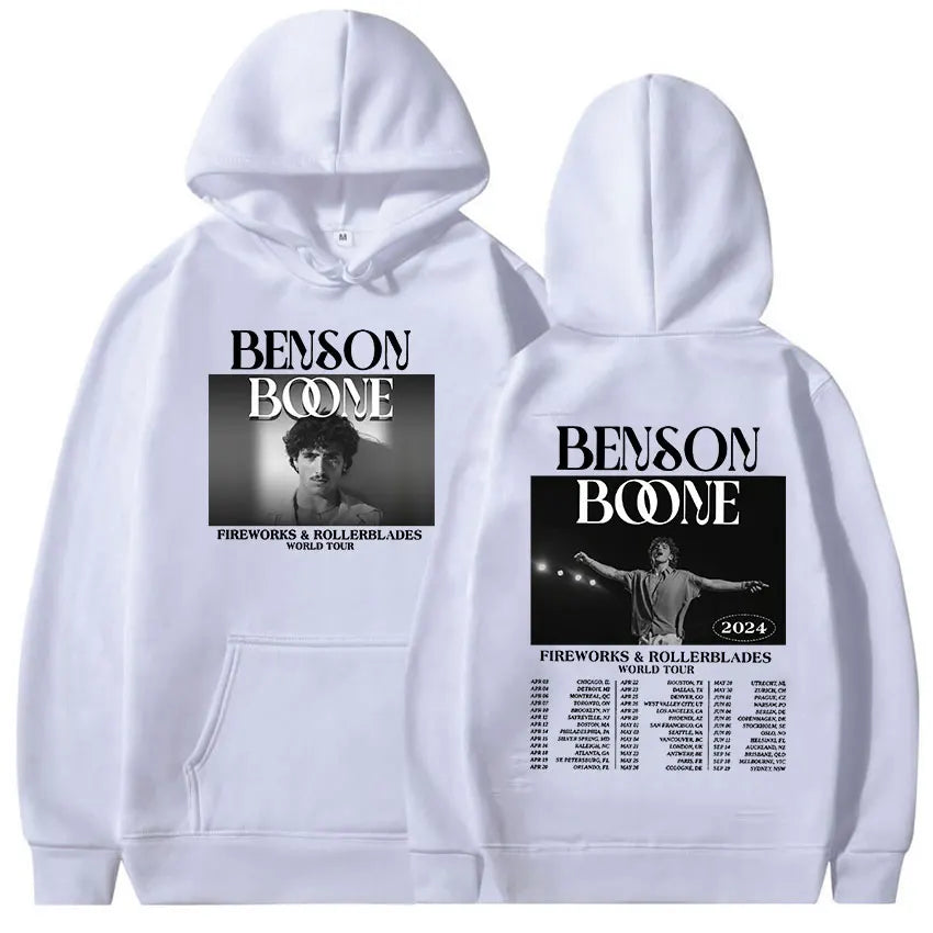 Benson Boone Fireworks and Rollerblades 2024 World Tour Hoodie Men's Hip Hop Retro Gothic Sweatshirt Fall Fleece Warm Streetwear