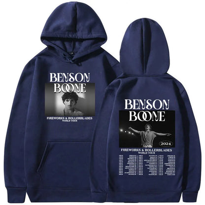 Benson Boone Fireworks and Rollerblades 2024 World Tour Hoodie Men's Hip Hop Retro Gothic Sweatshirt Fall Fleece Warm Streetwear