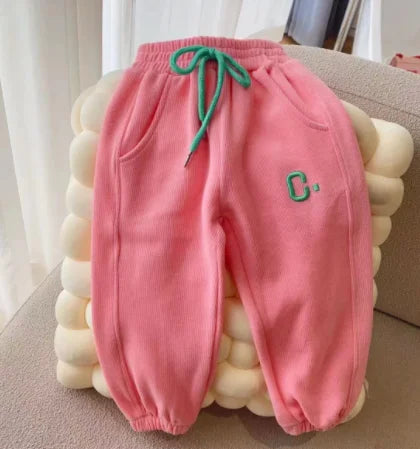 Autumn Children Girls fleece Pants Elastic Waist Letter Embroidery plus velvet Kid Baby Girls Jogger Pants Toddler Girls Pants