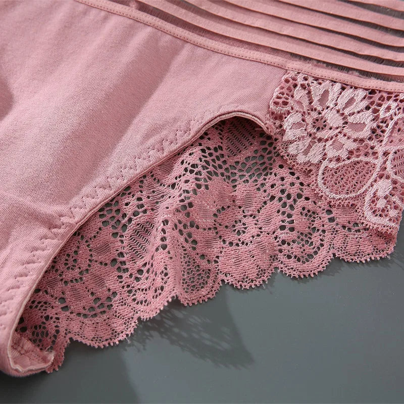 S-4XL Sexy Cool Lace Transparent Women Underwear Mid Waist Embroidered Temptation Panties Breathable Hollow Comfortable Lingerie