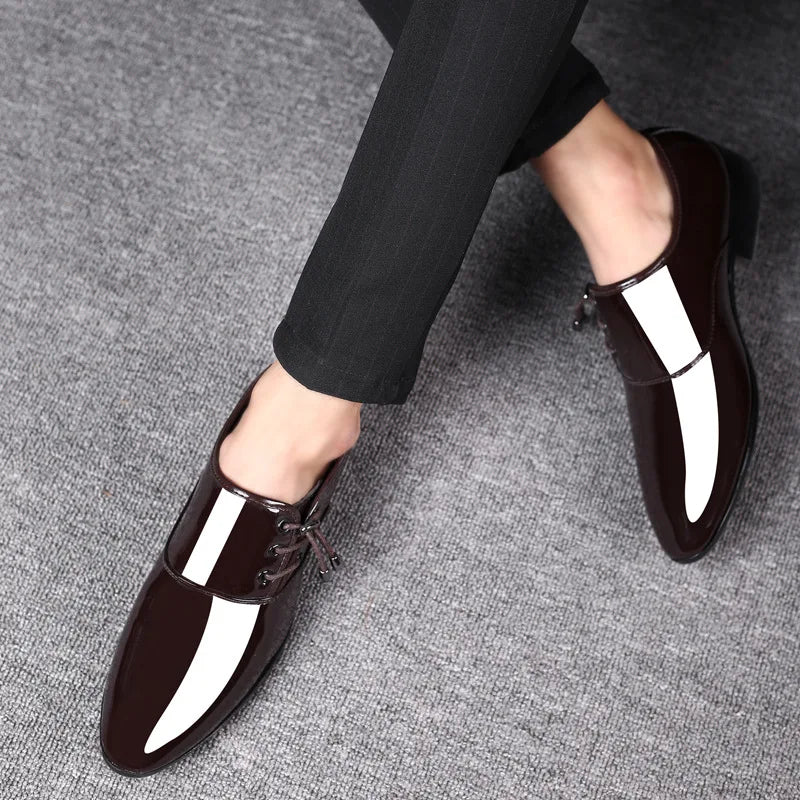 Trending Italian Patent Leather Shoes for Men Business Shoe Lace Up Oxfords Plus Size Male Wedding Party Shoes Men Black Leather