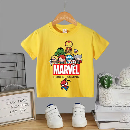 Superhero Teen 100% Cotton T-shirt Children's small cartoon print casual cotton T-shirt for boys and girls Baby comfortable shor