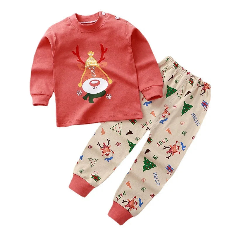 2024 Ins Autumn Children Boys 2PCS Pajamas Set Pure Cotton Warm Full Printed Stretch Kids Girls Sleepwears Toddler Girl Homewear