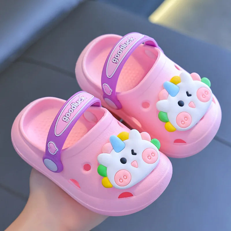 Summer Children Girls Boys Slippers Cartoon Indoor Heel Wrap Non-Slip Soft Bottom Comfort Cute Baby Hole Shoes Girls Home Slides