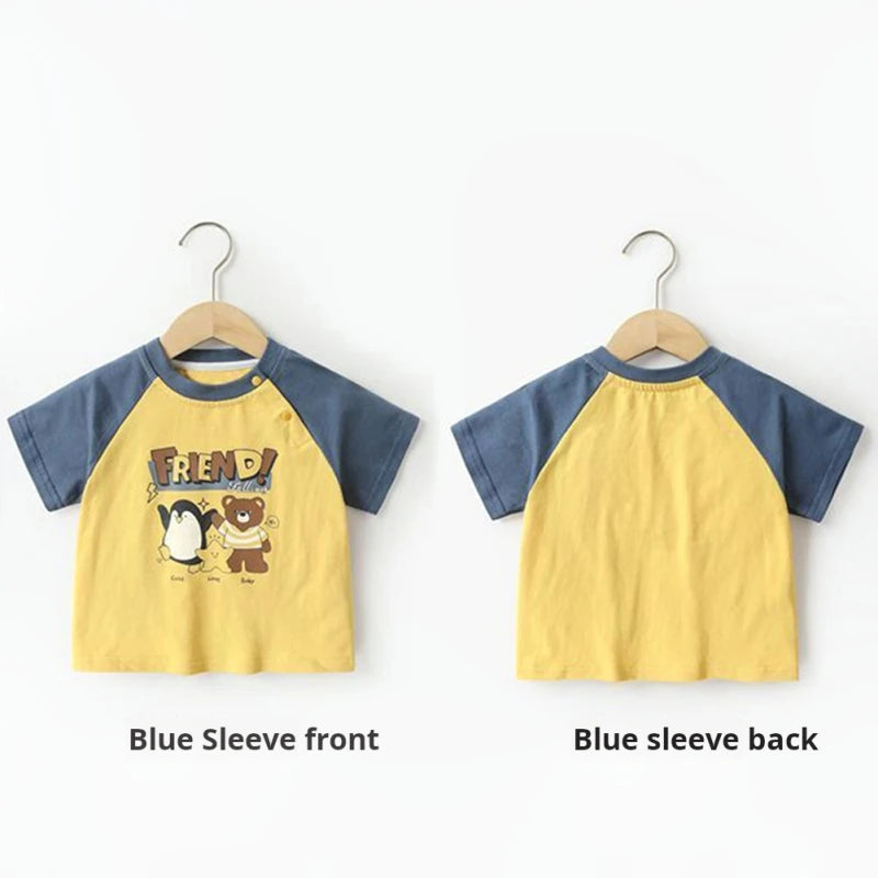 Korean Top 1-5T Kids Summer Boy Girl T-shirt Cartoon Printed Cotton Breathable Short Sleeve Toddler Children T Shirt