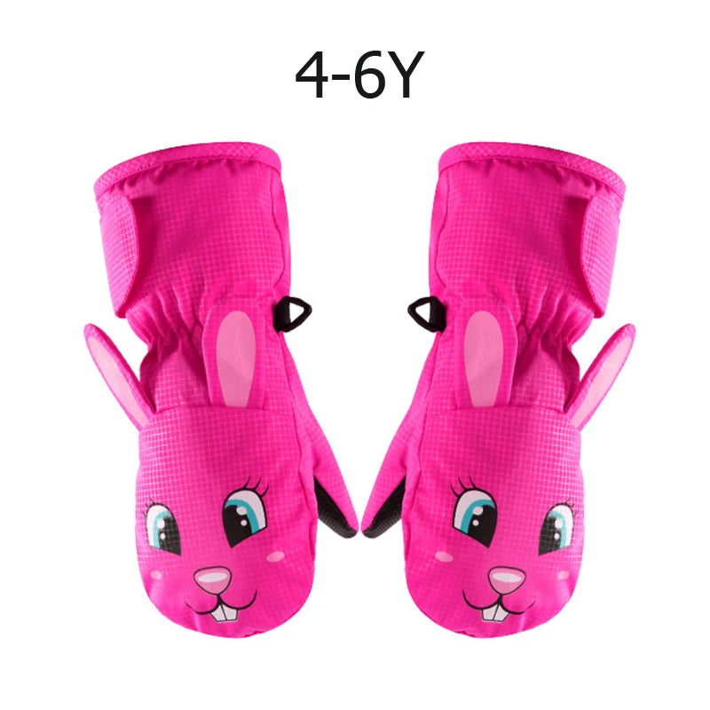 Cute Baby Winter Gloves for Skiing Cartoon Dog Bunny Waterproof Children Ski Gloves Snowboard Outdoor Winter Kids Mittens 1-6Y