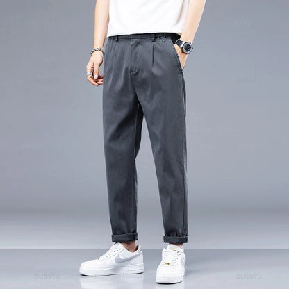 Brand Clothing New Summer Soft Lyocell Fabric Men's Casual Pants Thin Slim Elastic Waist Korea Jogger Ankle Length Trousers Male