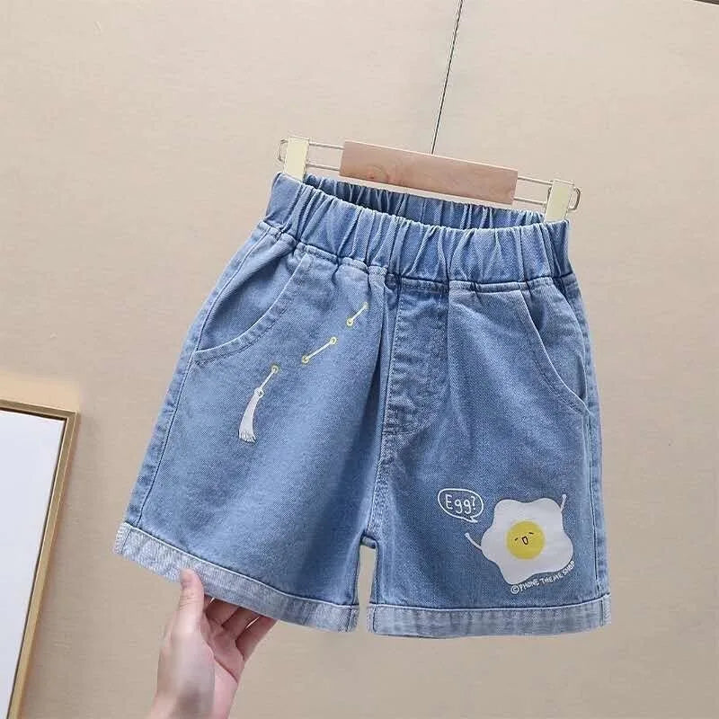 Children's Denim Shorts for Girls Summer New Big Children Loose Cute Casual Outside Wear Short Pants for Girls Children