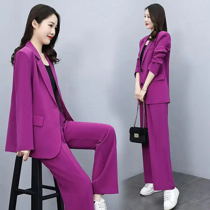 Spring Autumn Thin Women's Blazers Long Pants 2 Piece Set Korean Office Lady Casual Loose Suit Jacket Trousers Outfits Pantsuits