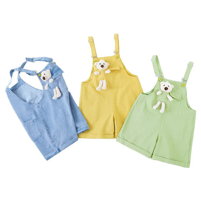 3-10 Years Girls Suspender Jeans Cute Bear Doll Overalls New Fashion Korean Teenage Girls Denim Shorts Children Birthday Present