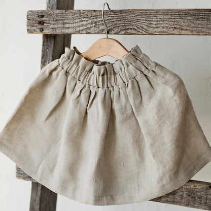 Girl's Cotton And Linen Midi Skirt Summer New Children's Casual Loose Elastic Waist Ruched Simple Skirt Baby Girl Skirts TZ228