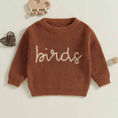 0-7Years Kids Baby Girl Boy Knit Sweaters Autumn Winter Long Sleeve Round Neck Letter Embroidery Pullover Tops Warm Knitwears