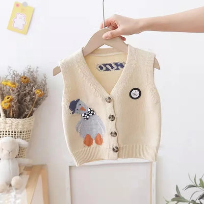 0-8 Years New Baby Vest V-neck Cotton Knitted Kid's Waistcoats Baby Boys Girls Dark Sweaters Spring Autumn Single Breasted Vests