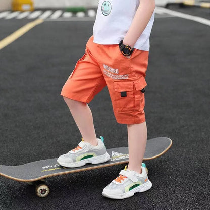 3-14 Years Big Size Summer Boys Short Pants 3 Color Leisure Sports Letter Decoration Calf-Length Trousers For Kids