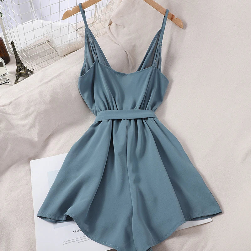 Waist Straps Show Thin Temperament and Age Reduction Suspenders Jumpsuit Women's Fashion Solid Color Loose Wide-leg Shorts