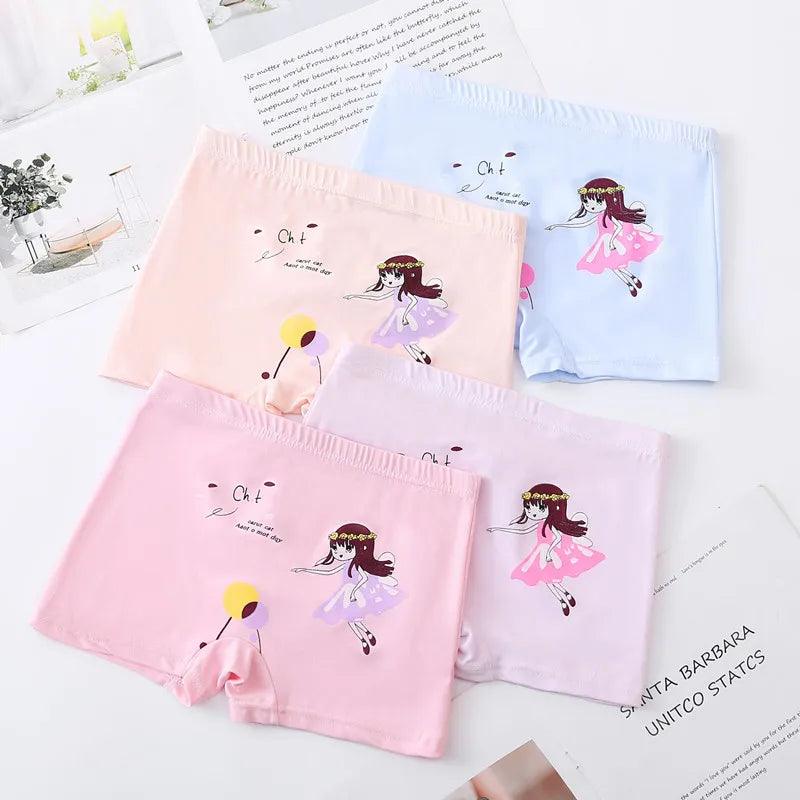 4Pcs/Lot Random Color Girls Cartoon Underwear Children Cotton Panties Kids Soft Boyshorts Size 2T-12T