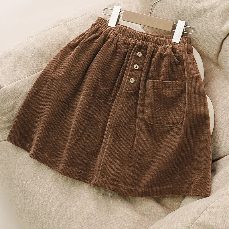 100% Cotton Retro Corduroy Girl's Skirt Autumn And Winter New Thickened Baby Girl Rustic Style Elastic Waist Casual Loose Skirts