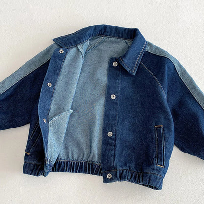 2024 Spring Autumn Kids Lapel Denim Coat Retro Girl Baby Jeans Boy Children Cardigan Long Sleeve Coat Loose Toodler Casual Pants