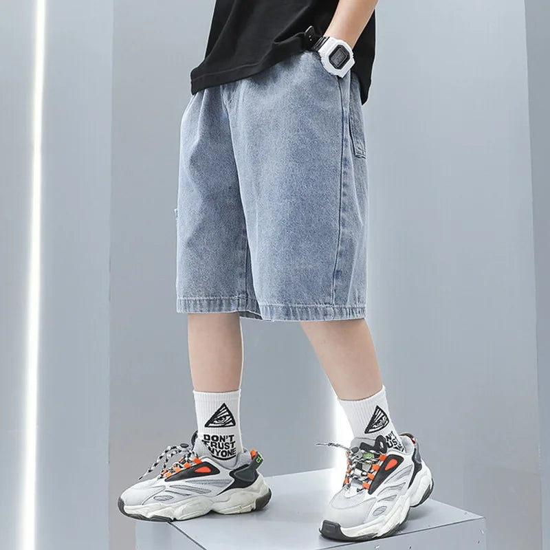 Summer Thin Style Boys Jeans Shorts 2024 New Fashionable Five-point Pants Trendy Kids Clothes Casual Capris