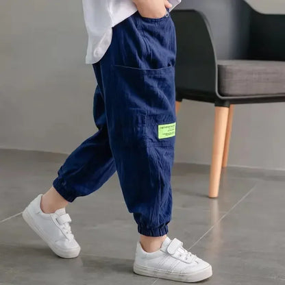 2024 Korean Baby Pants Boy Loose Harem Pants Cotton and Linen  Boys Clothes  Kids Clothes Summer Thin Mosquito Pants