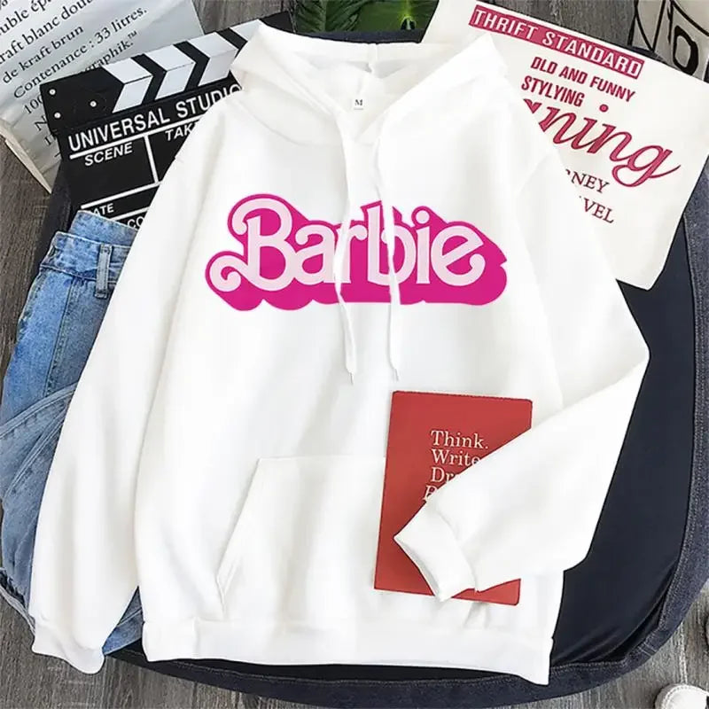 Pink Hoodie Women's Hoodie Cartoon Printed Barbie Spring Fall Long Sleeve Sportswear Girls Clothing Casual Loose Sweatshirt