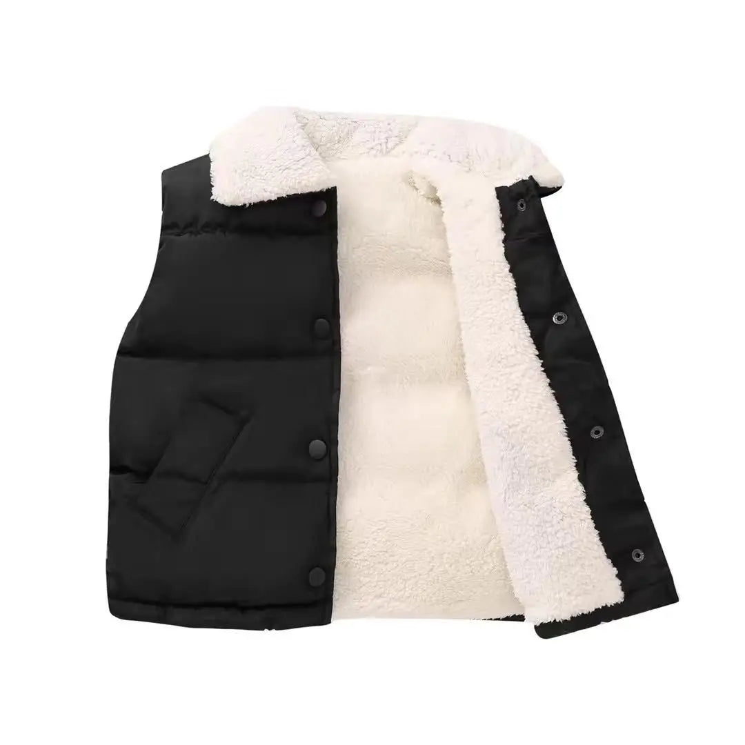 Children'S Down Cotton Waistcoat Fleece-Lined Boys' And Girls' Babies' Outerwear Vest Autumn Winter Lapel Cardigan Warm Coat