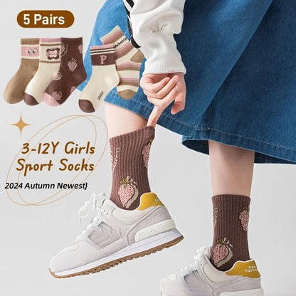 5 Pairs Children's Socks Girls Boys Trendy Pattern Sport Sock Autumn Kids Mid-calf Socks Cotton Socks