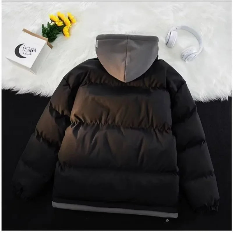 Winter New Style Padded Jacket Thickened Hooded Two-piece Illusion Puffer Jacket For Men Women Loose-fit Couple Student