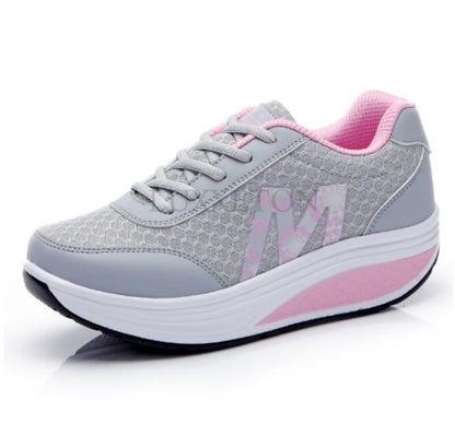 Mesh Fashionable Round Toe Rocking Shoes Casual Women Comfortable and Breathable Thick Sole Sloping Heel Outdoor Sports Shoes