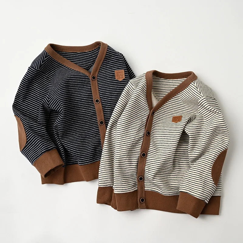 Children Knit Cardigan Spring Autumn Boys Sweaters V-neck Striped Kids Knitting Sweater Jacket BB180