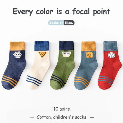 5Pairs 1-16Years Children Socks Cute Expression Anti-pilling Breathable Cotton Athletic Socks Boutique Kids Clothing Outerwear