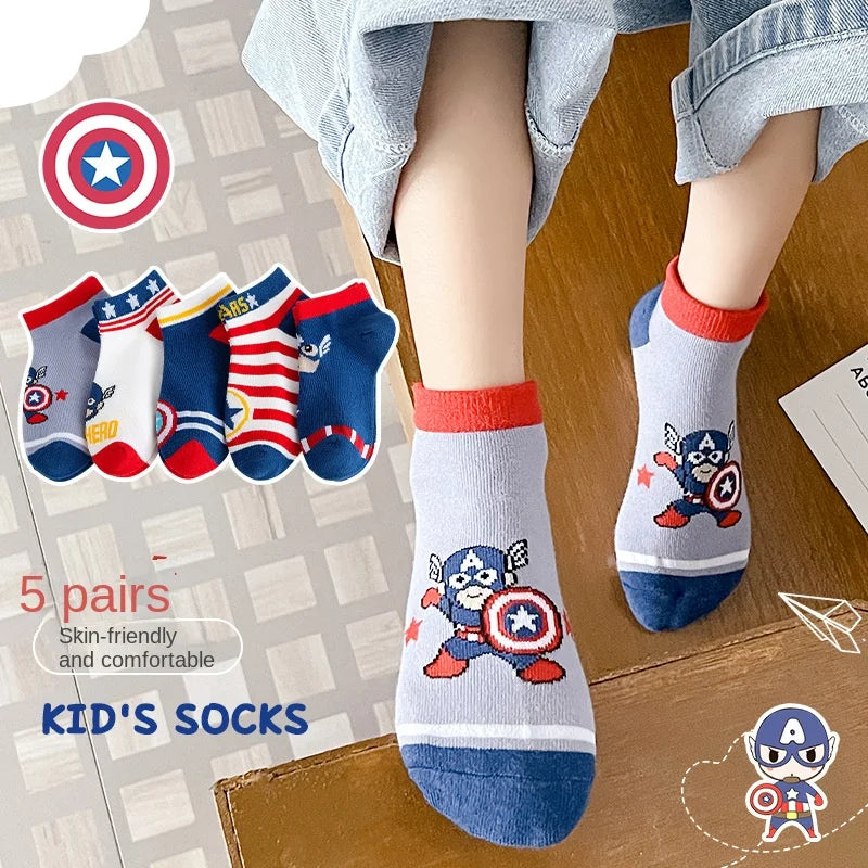 5Pair Children Socks Anime Kids Boys Short Sock Iron toddler Captain America Cartoon Baby Summer Spring Boat Spiderman Sock 3-8Y