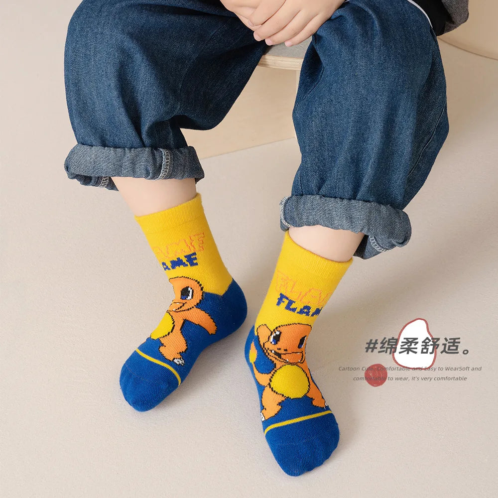 5 Pairs Pikachu Kids Socks Kawaii New Summer Cartoon 1-12 Years Old Children Short Cotton Sock for Girls and Boys Gifts