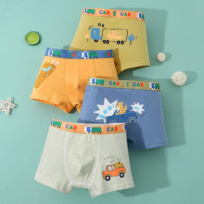 4PCS Kids Cotton Antibacterial Panties for Boys Thin Breathable Briefs 3+y Young Child Underwears Toddler Cute Cartoon Knickers