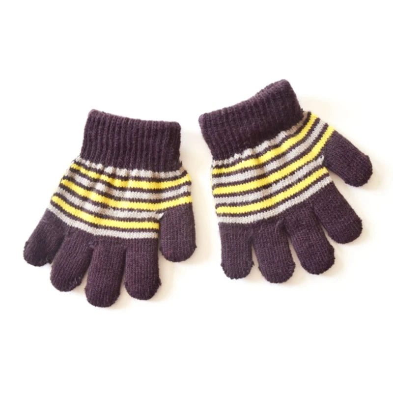 Baby Boys Girls Full Finger Gloves Winter Knitted Stripe Mitten Kids Outdoor Gloves for 1 2 3 4 5 Years Old Children Accessories