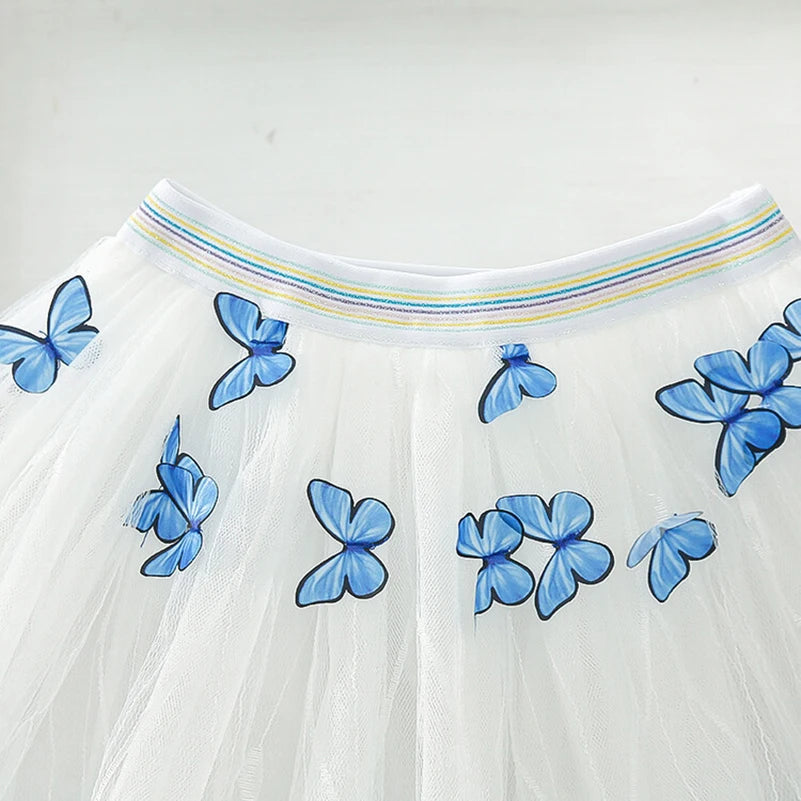 Girls' 2024 Summer Fashion Solid Color Printed Butterfly Short Skirt