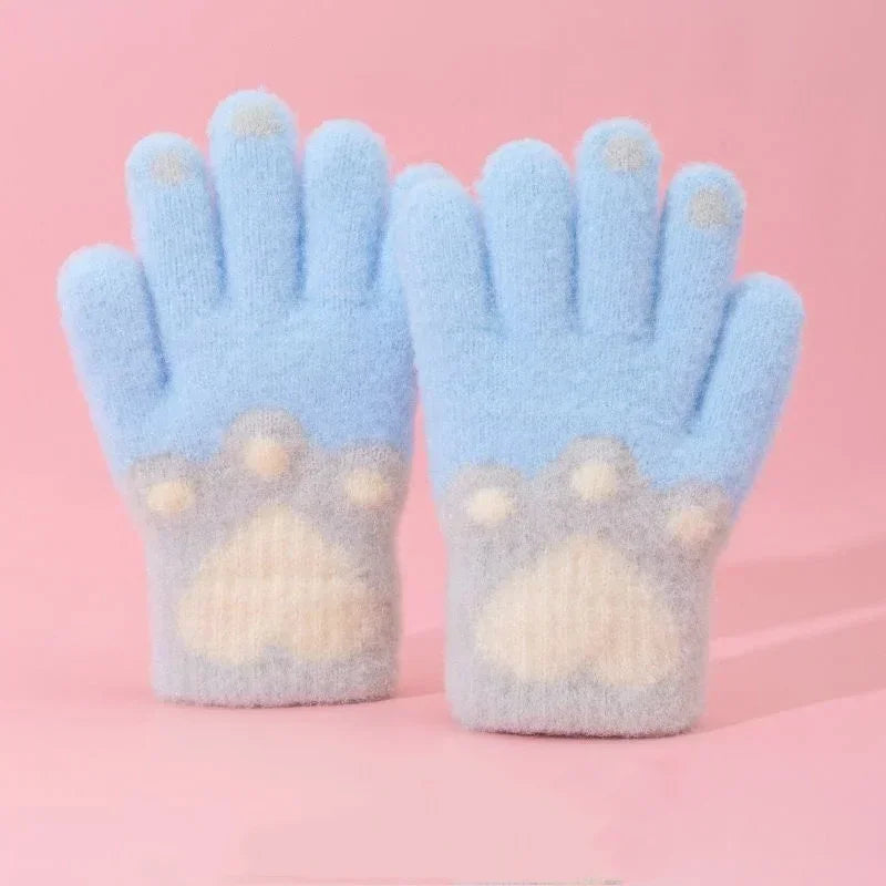 1 Pair Cute Furry Kitten Glove for Kids Boy Girl Fashion Cartoon Cat Paw Children Glove Autumn Winter Thicken Plush Glove