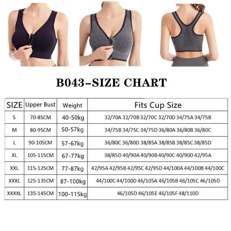 Front Zipper Sports Bra Shock-absorbing Women's Underwear Breathable Without Steel Ring Running Vest Yoga Fitness Bralette