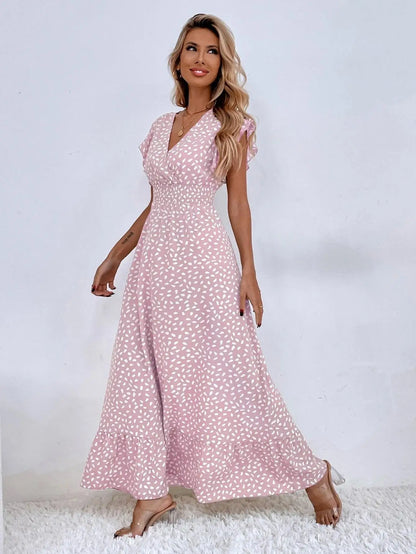 Amazon Cross border Foreign Trade European and American Women's Wear 2024 Spring/Summer Fashion V-neck Waist Long Dress High Wai