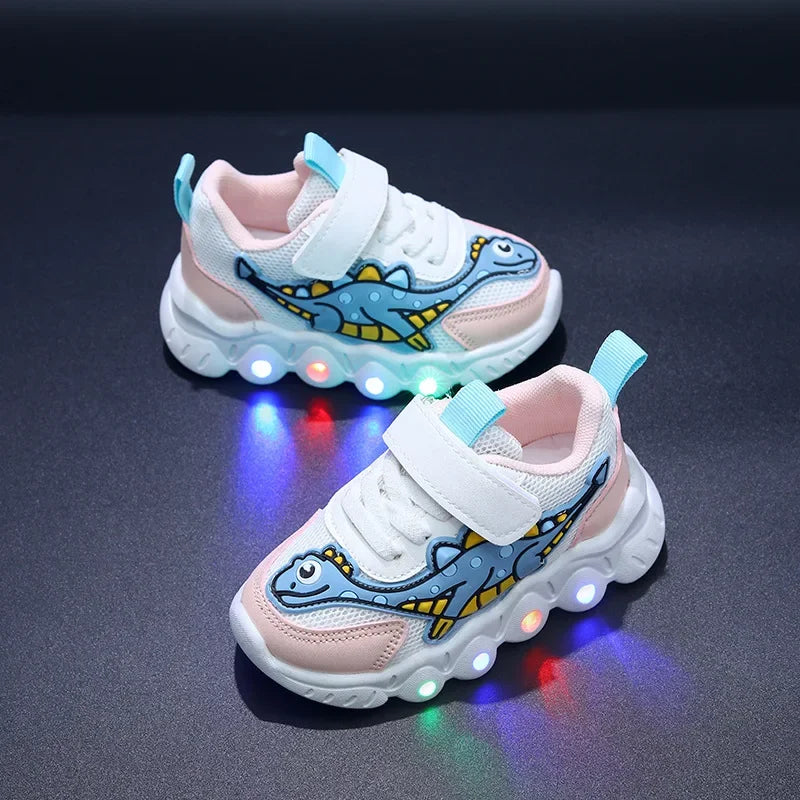 Zapatillas LED Kid Cartoon Dinosaur Boy Casual Sneaker Boy Kid Shoe Girl Mesh Breathable Shoe Baby Illuminated Shoe Tennis Shoes