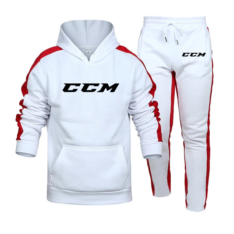 CCM 2 Pieces Set Hoodie Men Fashion 2023 Fleece Sweatshirt+Sweatpants Suit Hoodies Sportswear Men's Sets Clothing