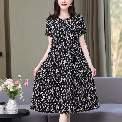 New Arrival Fashion Casual 2023 Summer Dress For Women Loose O-Neck Print Elegant Floral Formal Dress Women Clothing Dresses