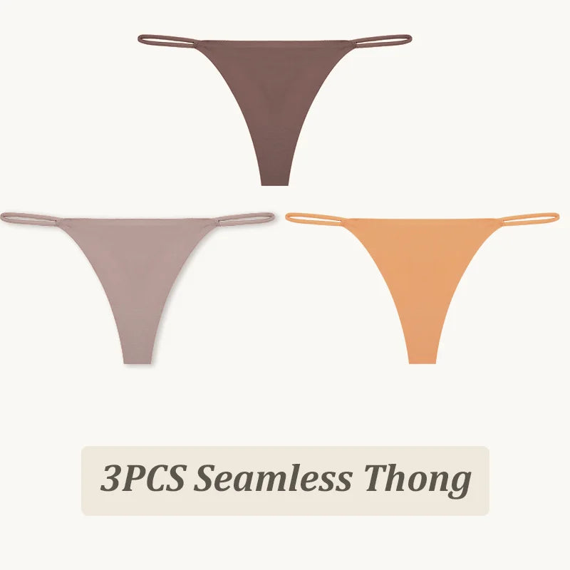 3PCS Seamless Thong Women Thin Strap Low Waist High Flexibility Panties Sexy Underwear Ladies Briefs T-back Comfortable Women