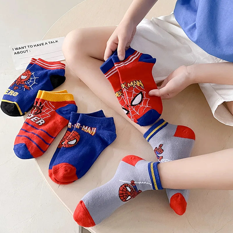 5 Pairs Spiderman Children Socks Anime Kids Boys Short Sock Kawaii Child Cartoon Baby Summer Spring Boat Socks Kids Gift 1-12Y